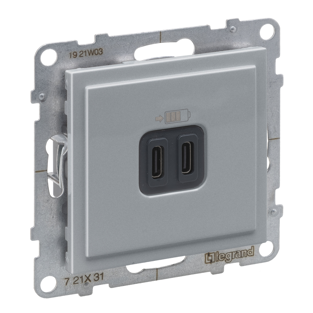Розетка для заряджання USB С+C 15Вт/5V Legrand SUNO 721331 алюміній купити