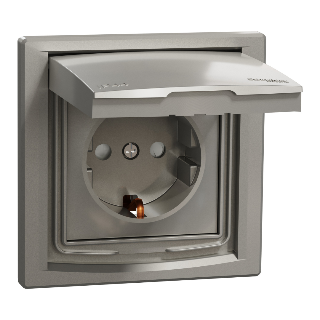 Розетка з кришкою і заземляючим контактом і шторками ip44, бронза (EPH3100369) купити
