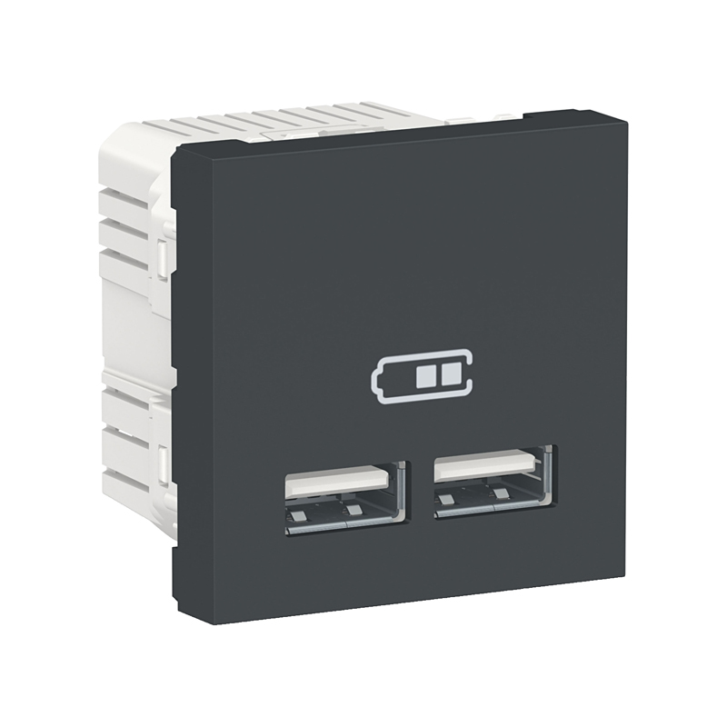 Розетка USB, 2-местная, 5 В / 2100 мА, Unica New NU341854 антрацит купить