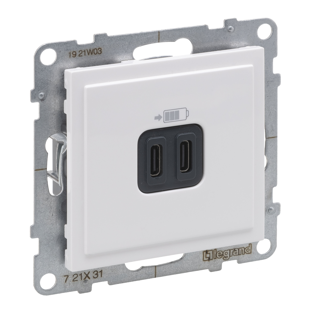 Розетка для заряджання USB С+C 15Вт/5V Legrand SUNO 721131 білий купити