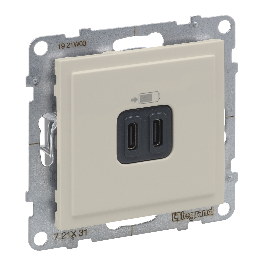 Розетка для заряджання USB С+C 15Вт/5V Legrand SUNO 721231 слонова кістка купити