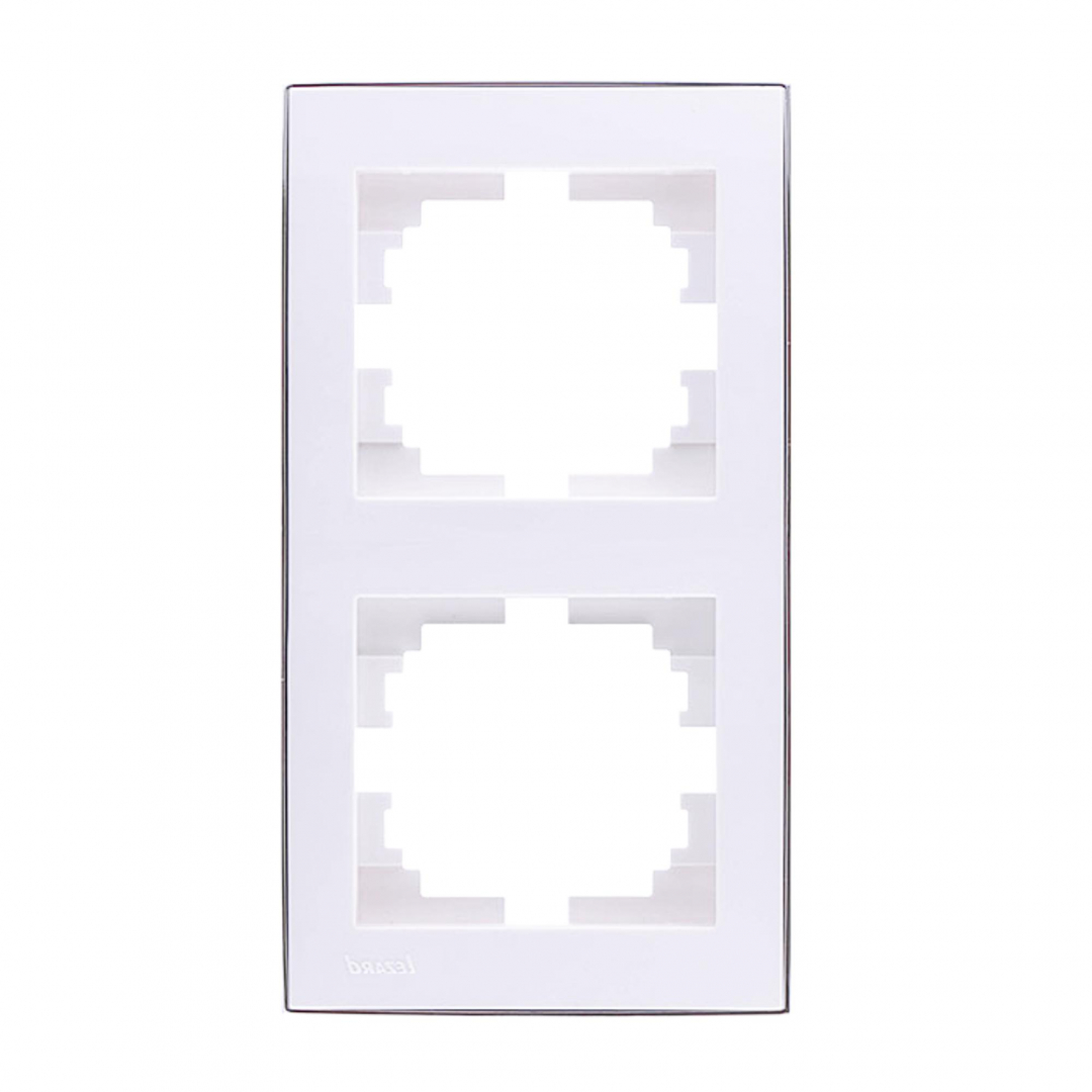 Рамка 2-а вертикальная белая с боковой вставкой, хром LEZARD RAIN (703-0225-152) купити