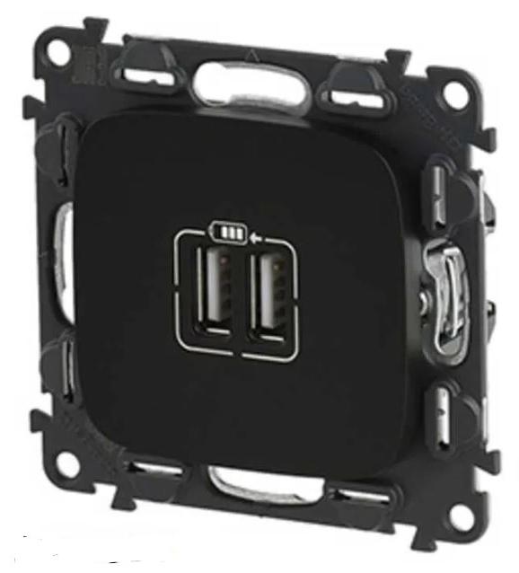 Зарядное устройство с двумя USB-разъемами тип C 240В/5В 3000мА. Valena ALLURE, антрацит (755348) купити