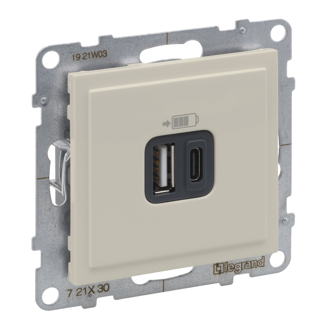 Розетка для заряджання USB А+C 12Вт+15Вт/5V Legrand SUNO 721230 слонова кістка купити