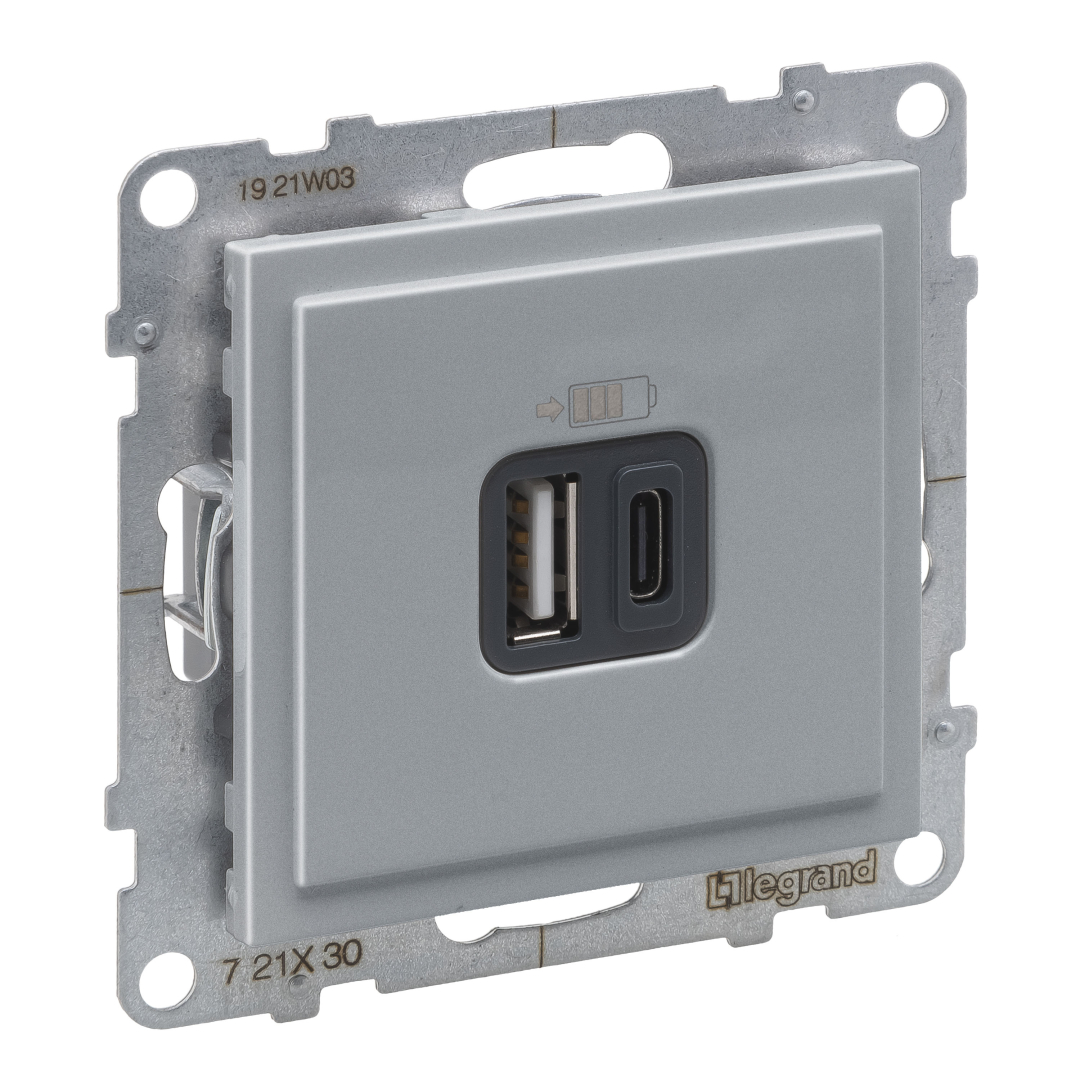 Розетка для заряджання USB А+C 12Вт+15Вт/5V Legrand SUNO 721330 алюміній купити