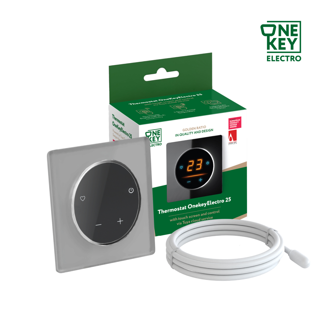 Терморегулятор ONEKEYELECTRO 25 з WiFi, рамка сіра, скло (G250203) купити