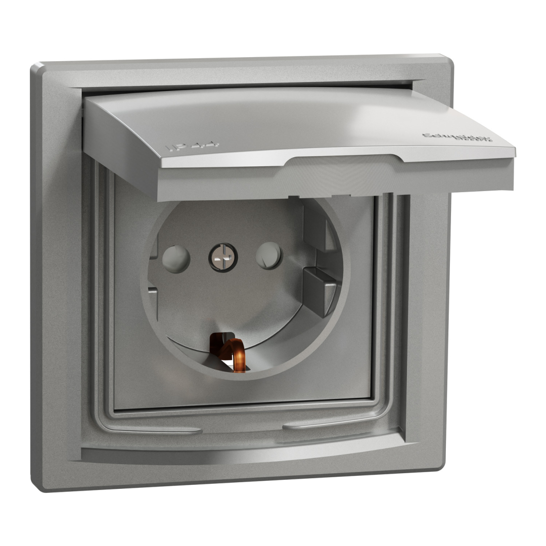 Розетка з заземляючим контактом і зі шторками ip44, алюміній (EPH3100361) купити