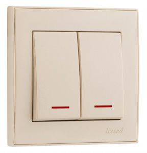 Выключатель двойной с подсветкой, крем Lezard RAIN (703-0388-112) купити