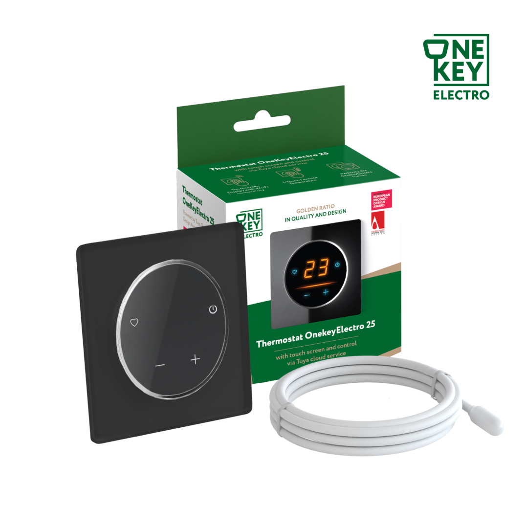 Терморегулятор ONEKEYELECTRO 25 з WiFi, рамка чорна, скло (G250204) купити