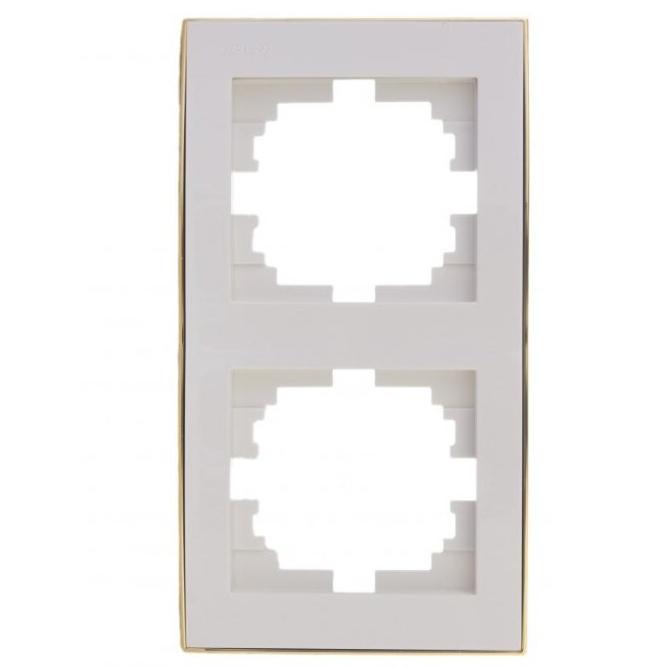Рамка 2-а вертикальная белая с боковой вставкой, золото LEZARD RAIN (703-0226-152) купити