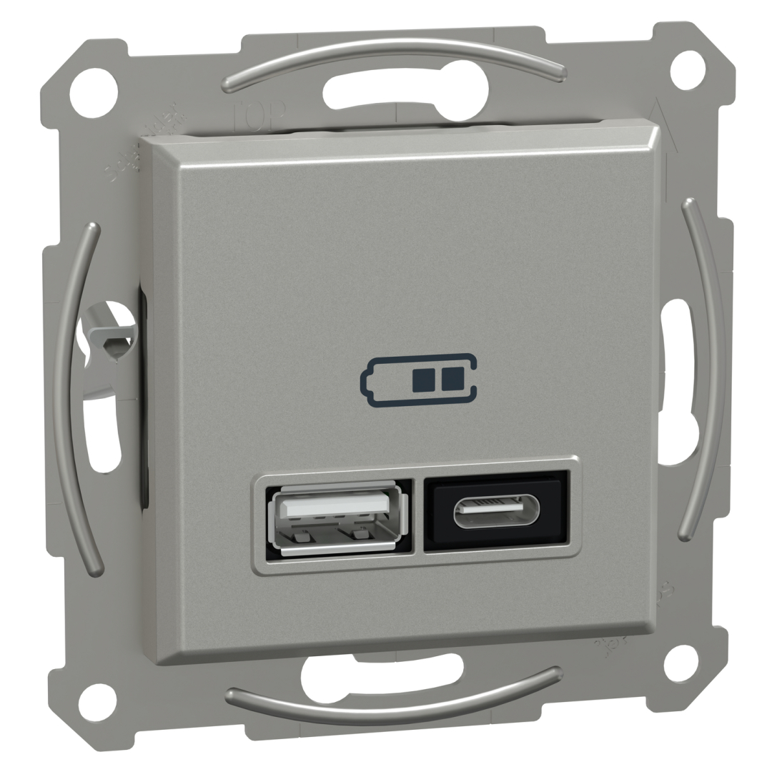 Розетка USB тип A+C 21Вт Schneider Electric Asfora алюміній (EPH2700561)