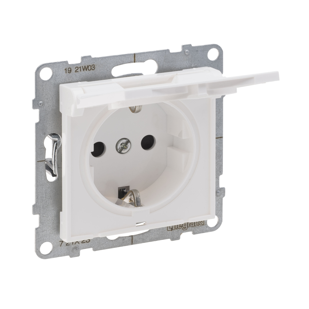 Розетка із з/к та шторками (пруж.клеми) 16А/250V Legrand SUNO 721127 білий купити