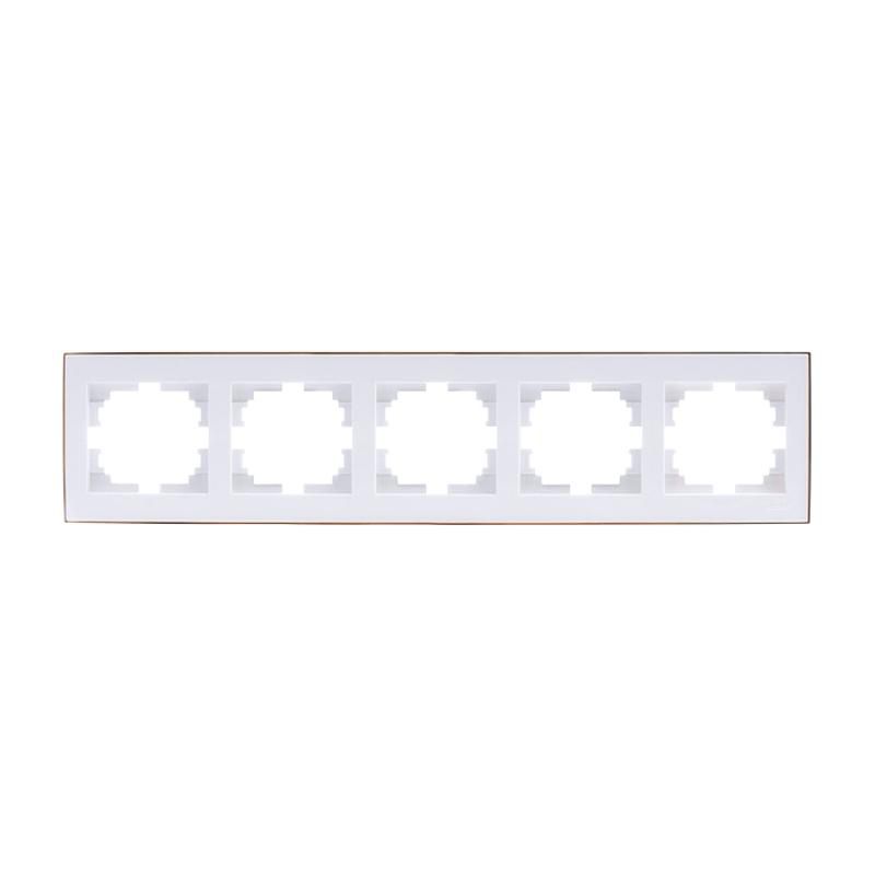 Рамка 5-а горизонтальная белая с боковой вставкой, золото LEZARD RAIN (703-0226-150) купити