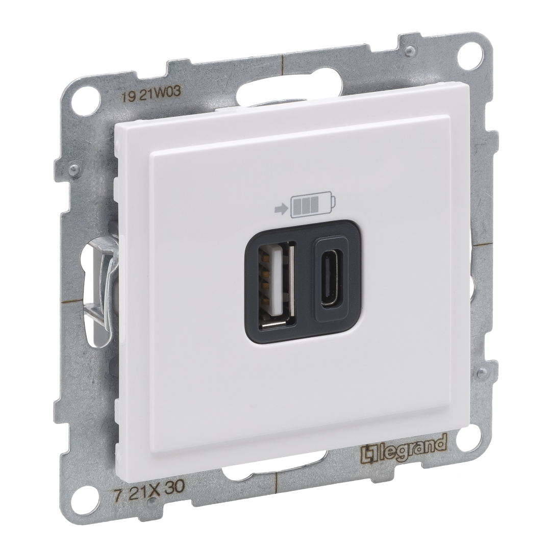 Розетка для заряджання USB А+C 12Вт+15Вт/5V Legrand SUNO 721130 білий купити