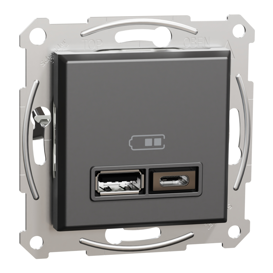 Розетка USB тип А+С 2,4А Schneider Electric Asfora EPH2700371 антрацит купити