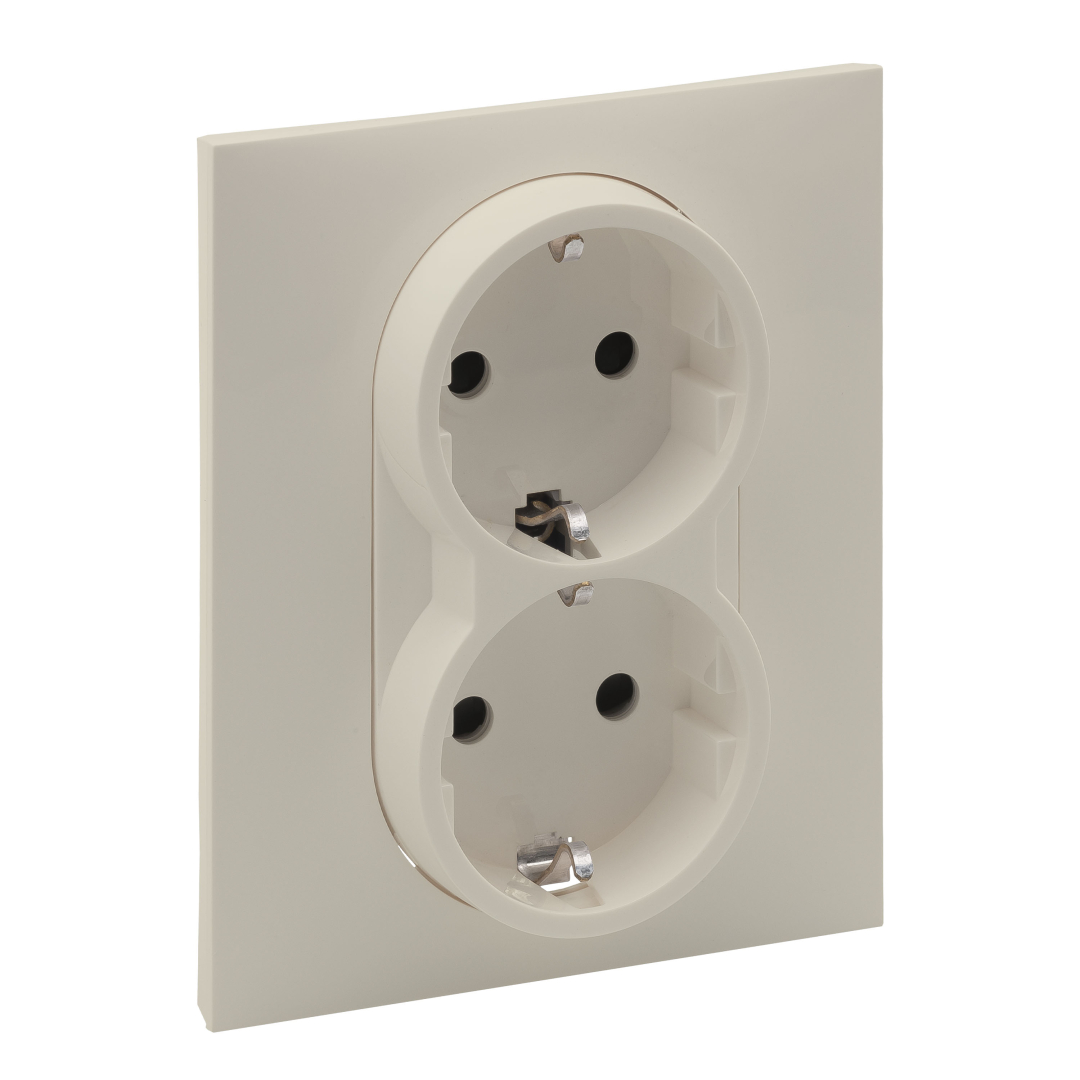 Розетка 2-а. із з/к та шторками (пруж.клеми) 16А/250V Legrand SUNO 721226 слонова кістка купити
