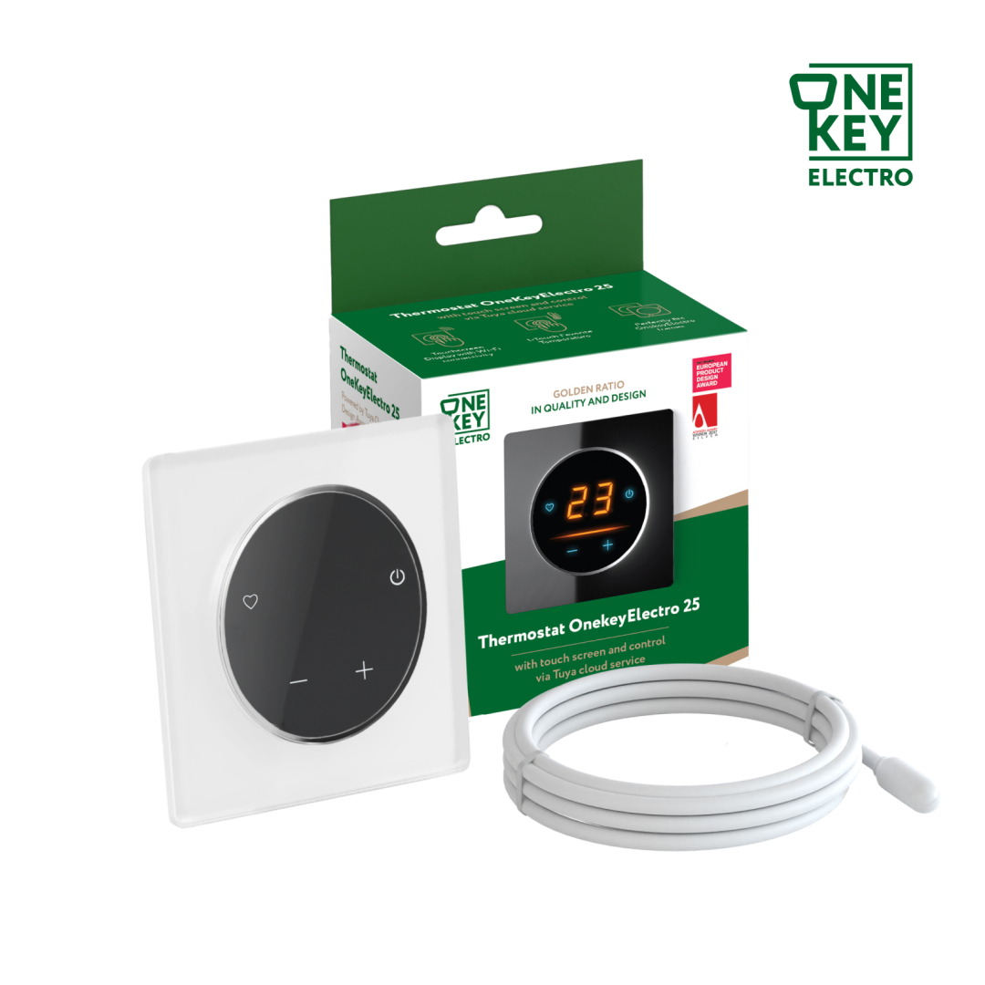 Терморегулятор ONEKEYELECTRO 25 з WiFi, рамка біла, скло (G250201) купити
