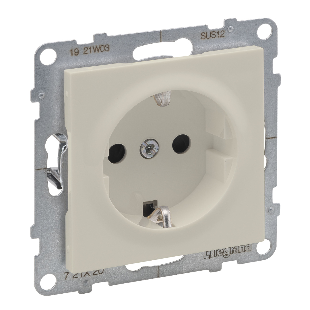 Розетка із з/к та шторками (пруж.клеми) 16А/250V Legrand SUNO 721220 слонова кістка купити