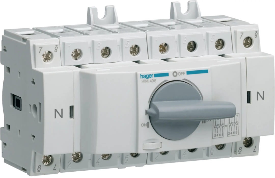 Перемикач модульний трьохпозиційний I-0-II до 35мм2, 4п 63А, Hager (HIM406) купити