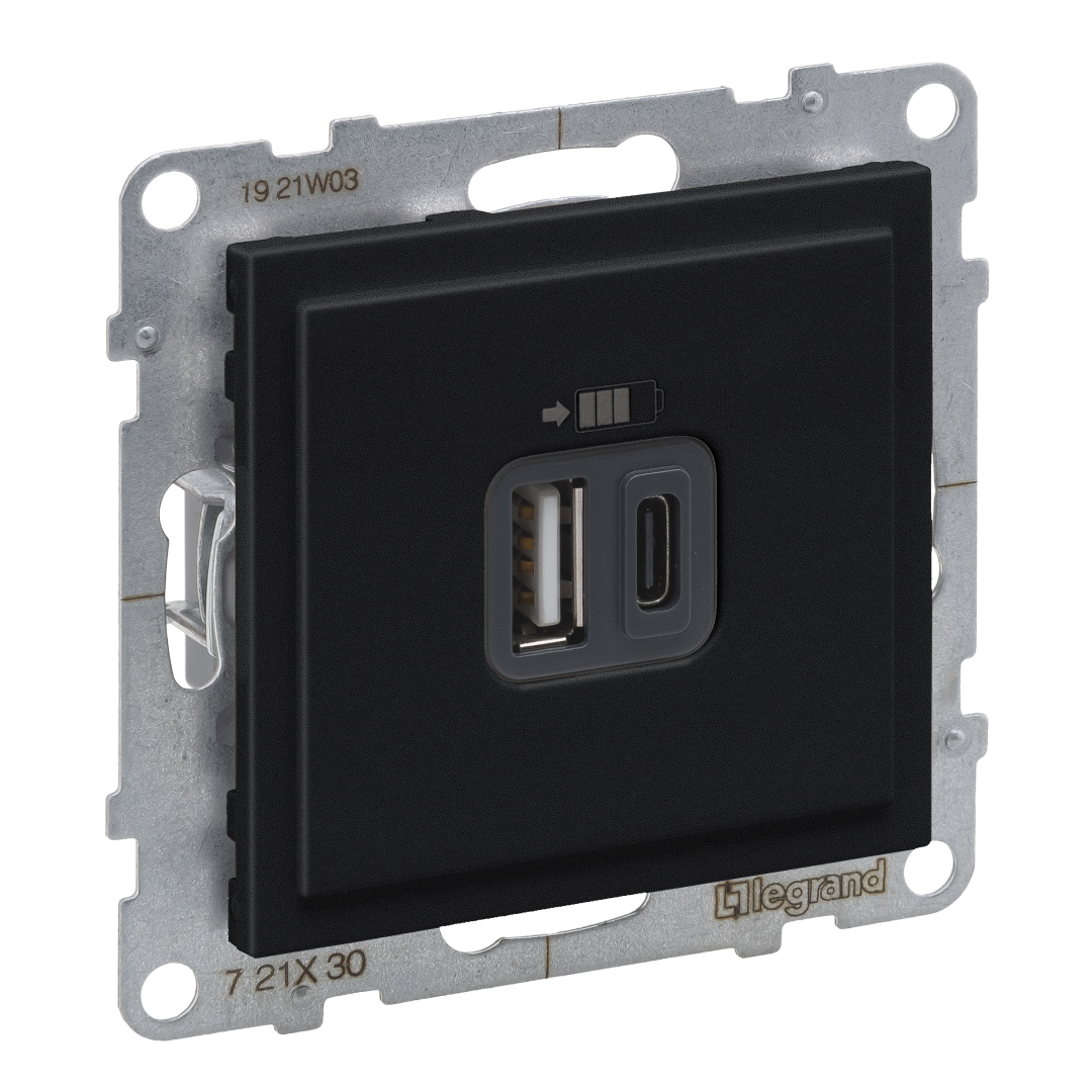 Розетка для заряджання USB А+C 12Вт+15Вт/5V Legrand SUNO 721430 чорний купити